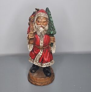Vtg Carved Resin Old World Style Santa Claus Figurine Toys Christmas Tree 9.5 "